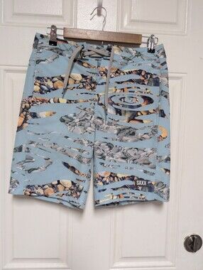 SAXX Betawave 19" 2N1 Board Shorts Trunks Men's Blue Size 28 Pockets Liner